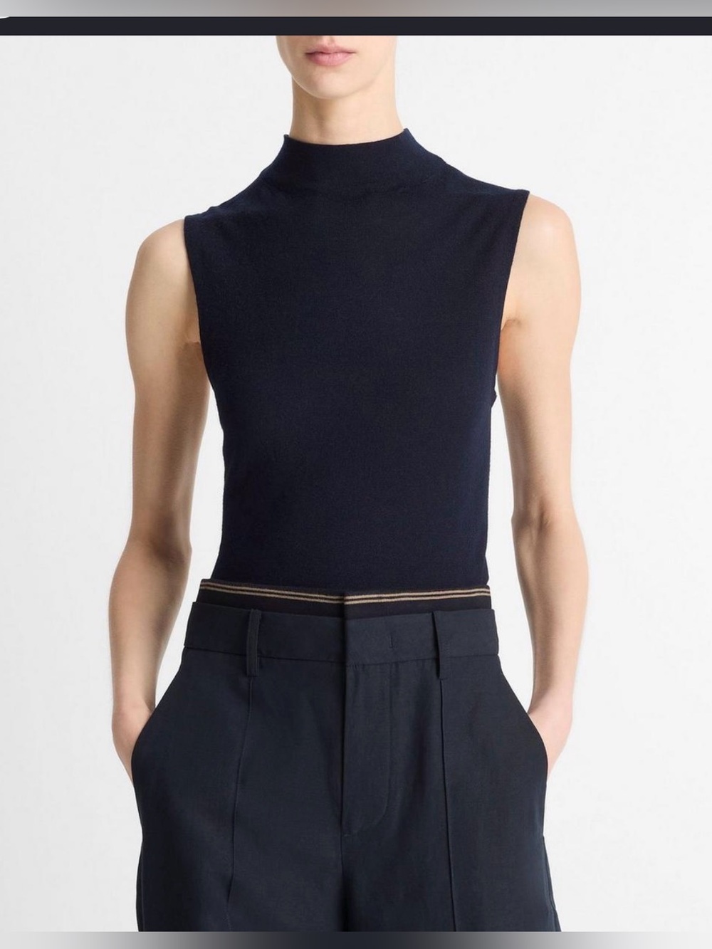 Modern Citizen Sleeveless Mockneck Seawool Blend Fine Knit Sweater , Medium